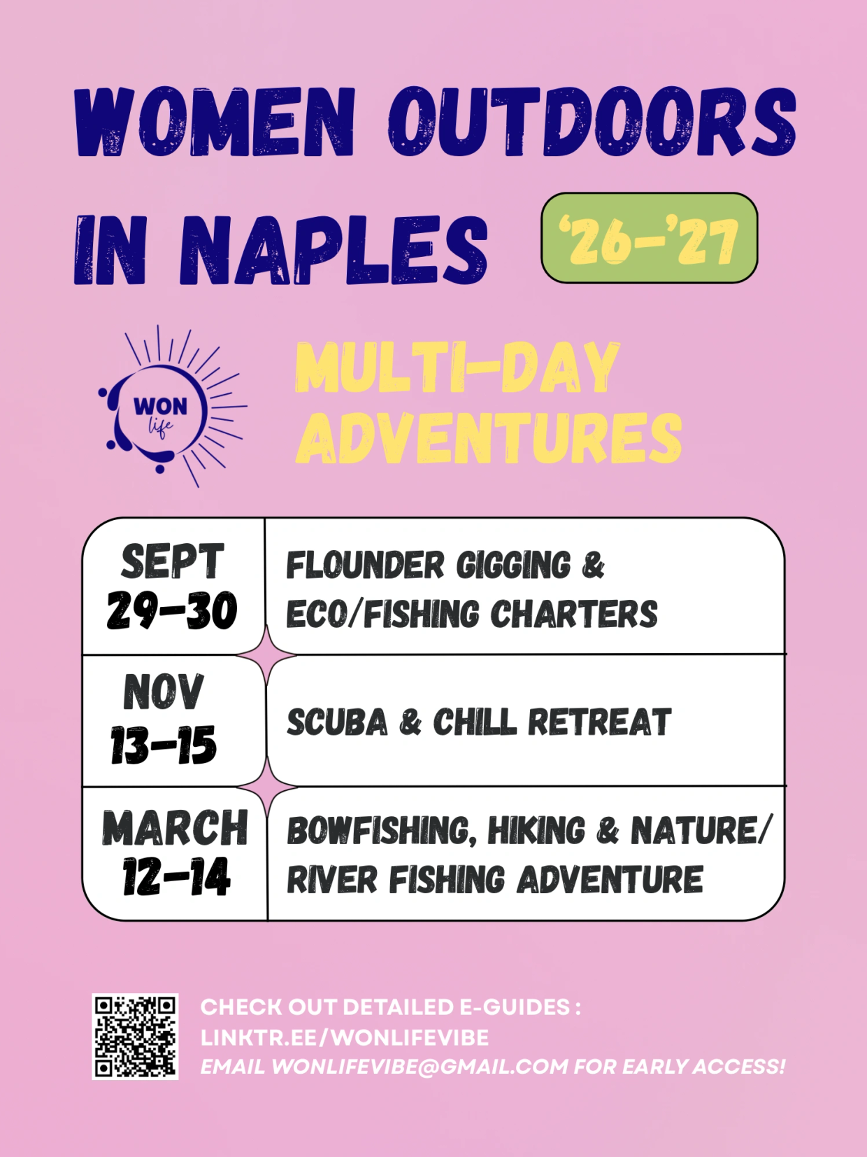 Women Outdoors in Naples offers multi-day adventures including fishing, scuba, and hiking.