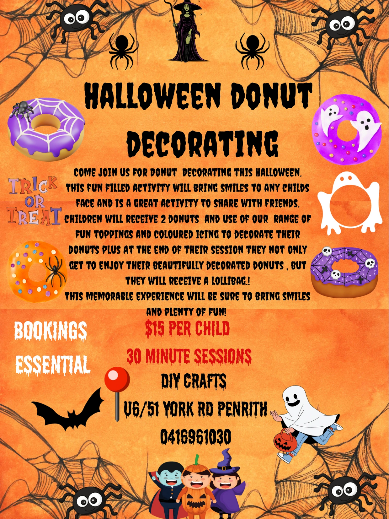 HALLOWEEN DONUT  DECORATING
COME JOIN US FOR DONUT DECORATING THIS HALLOWEEN.