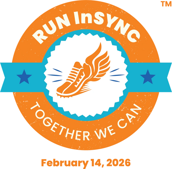 Run InSync marathon logo with shoe and wings, event on February 14, 2026
