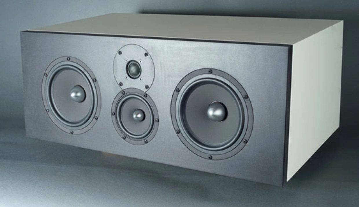 Rectangular speaker box with five drivers on the front panel.