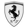 Ferrari logo featuring a black prancing horse on a yellow shield.