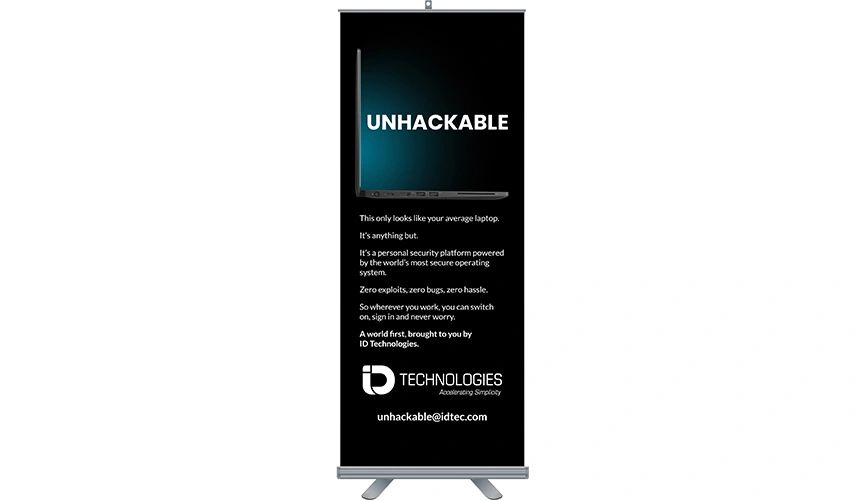 UNHACKABLE laptop banner for ARCHON brand, ID Technologies