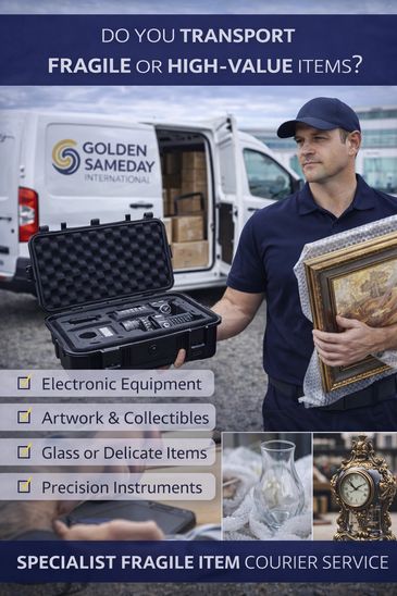 Courier holding fragile and high-value items for specialist transport service.