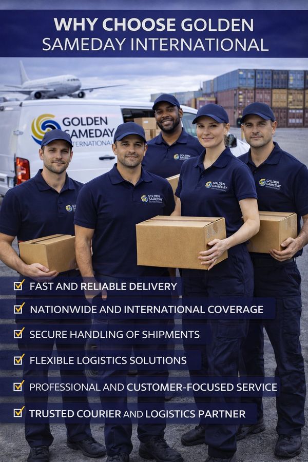 Golden Sameday International offers fast, reliable, and secure delivery with nationwide and international coverage.