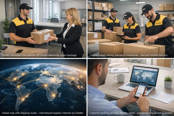 team photo, courier staff, logistics company UK, same-day delivery, professional courier services