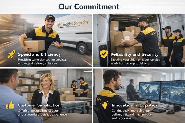 courier delivering packages, logistics team sorting parcels, global shipping network