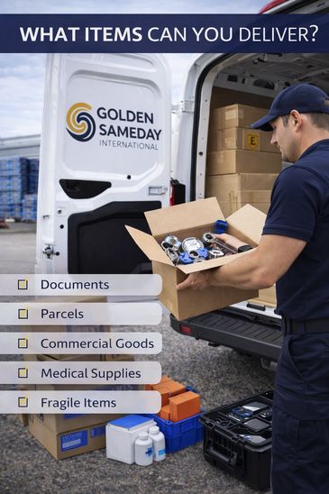 Parcels and packages of various sizes
• Business and commercial goods including spare parts