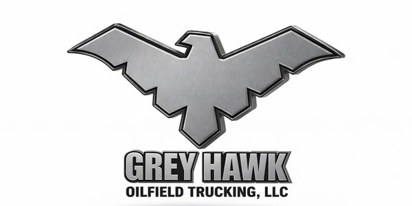 Metallic grey hawk logo for Grey Hawk Oilfield Trucking, LLC.
