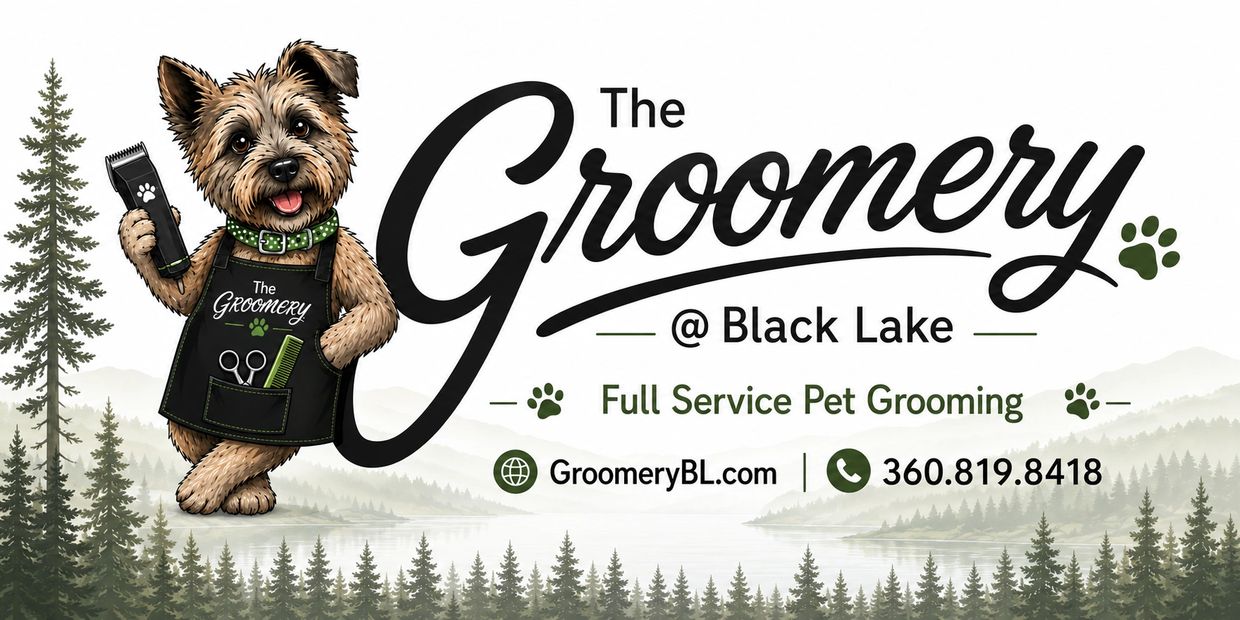 Logo for The Groomery at Black Lake pet grooming service.
