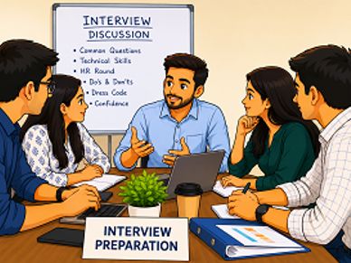 Group discussing interview preparation.