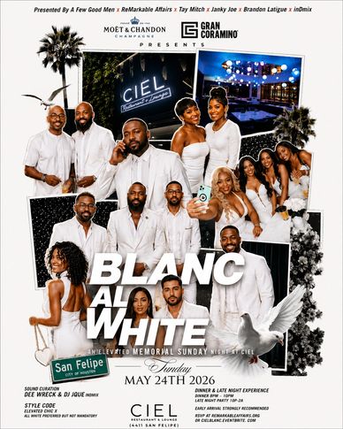 Promotional poster for Blanc All White event on May 24, 2026, at CIEL San Felipe.