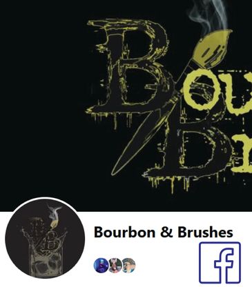Logo for Bourbon &amp; Brushes with a smoky paintbrush and bold text.