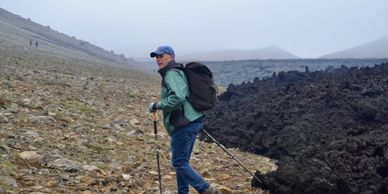 Hiker near lava flow