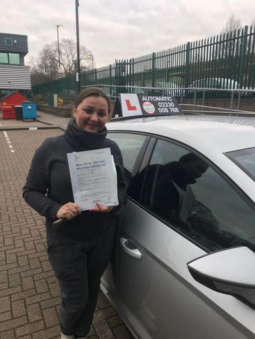 Pupil passing their automatic driving test at Sidcup