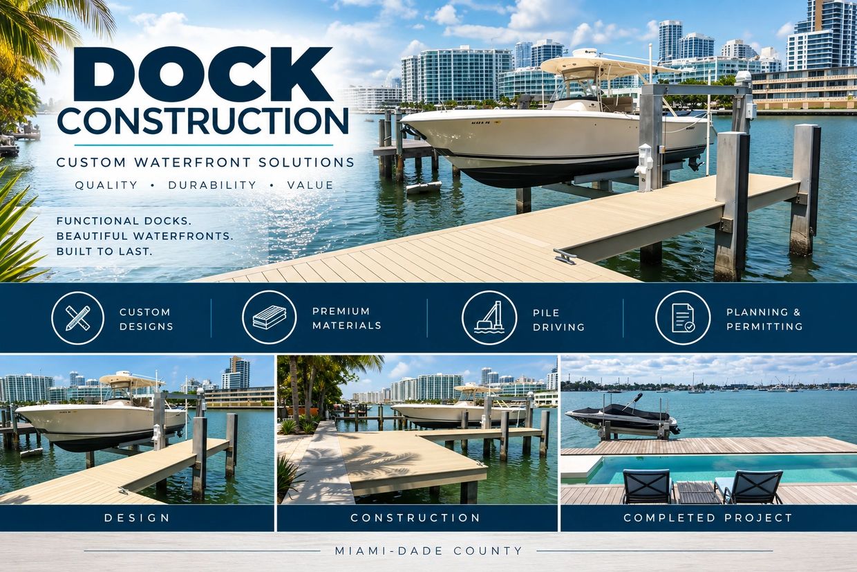 Custom dock construction with quality and durability in Miami-Dade County.