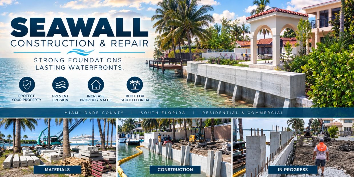 Seawall construction and repair services in South Florida.