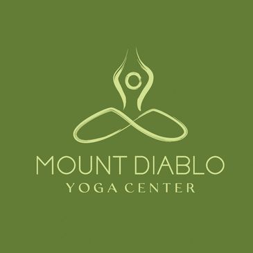 Minimalist logo for Mount Diablo Yoga Center with a stylized person in a yoga pose.
