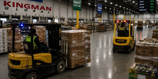 Warehouse workers operate forklifts to move pallets of goods efficiently.