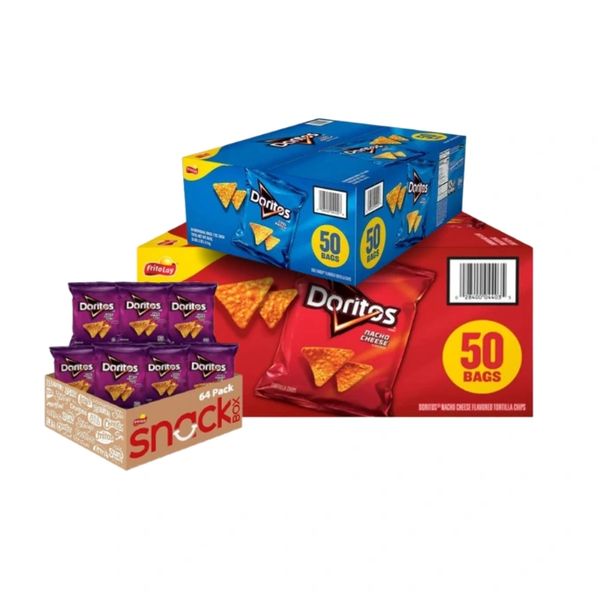 Three boxes of Doritos snack packs in various flavors and quantities.