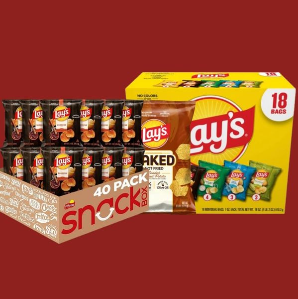 Variety snack box with Lay's chips and other assorted flavors.