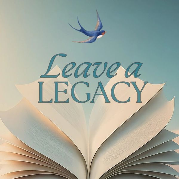 A book and a flying bird with title "leave a legacy"