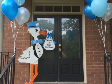 Yard sign, yard card Stork unique Baby shower sign with balloons