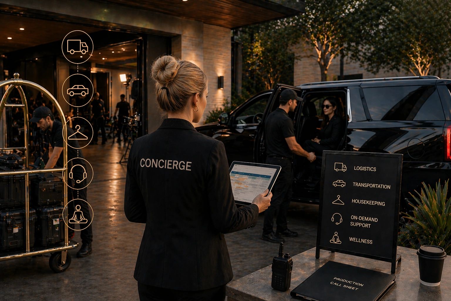 Production concierge services in Dallas for film crews, including transportation, lifestyle services