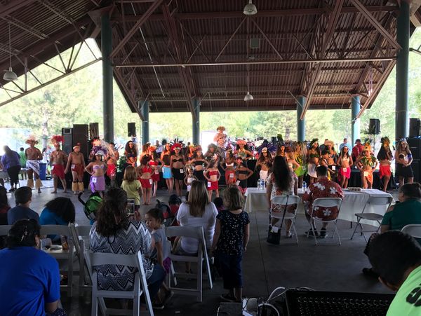 Participants in traditional attire line up on stage at a cultural event with seated audience and judges.