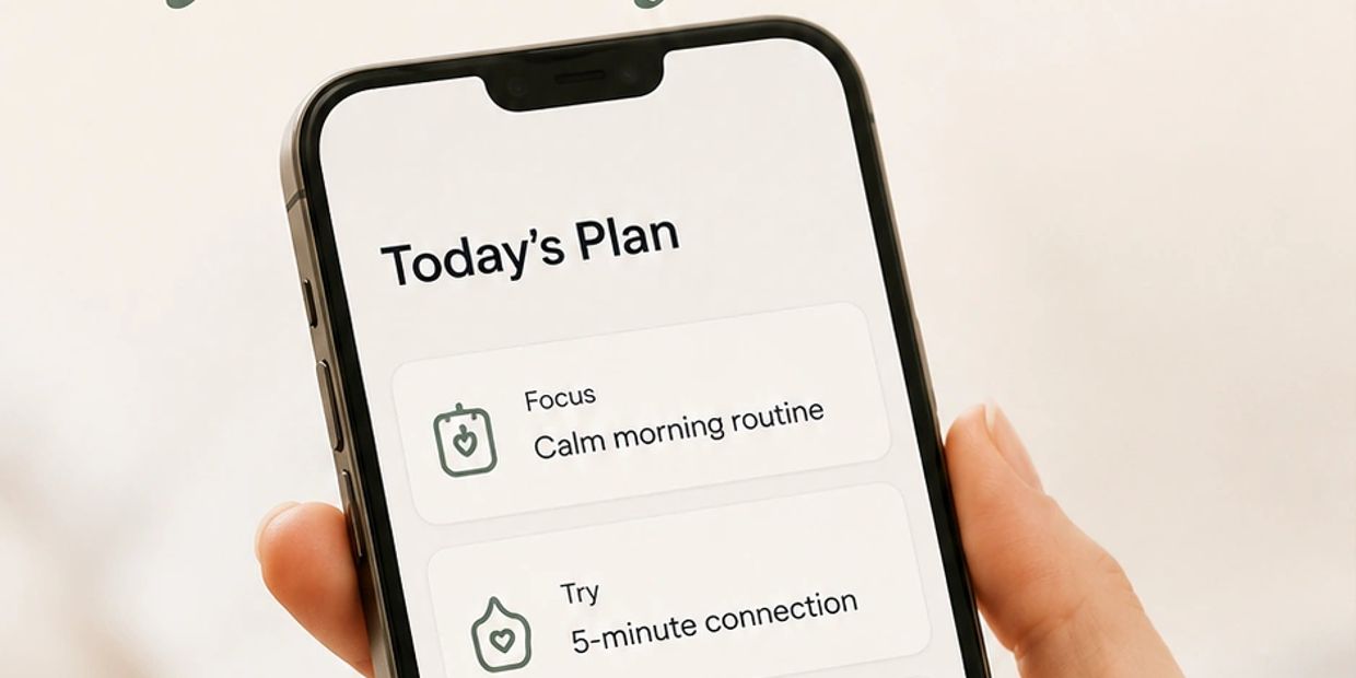 Smartphone screen showing a daily plan with focus on calm routine.
