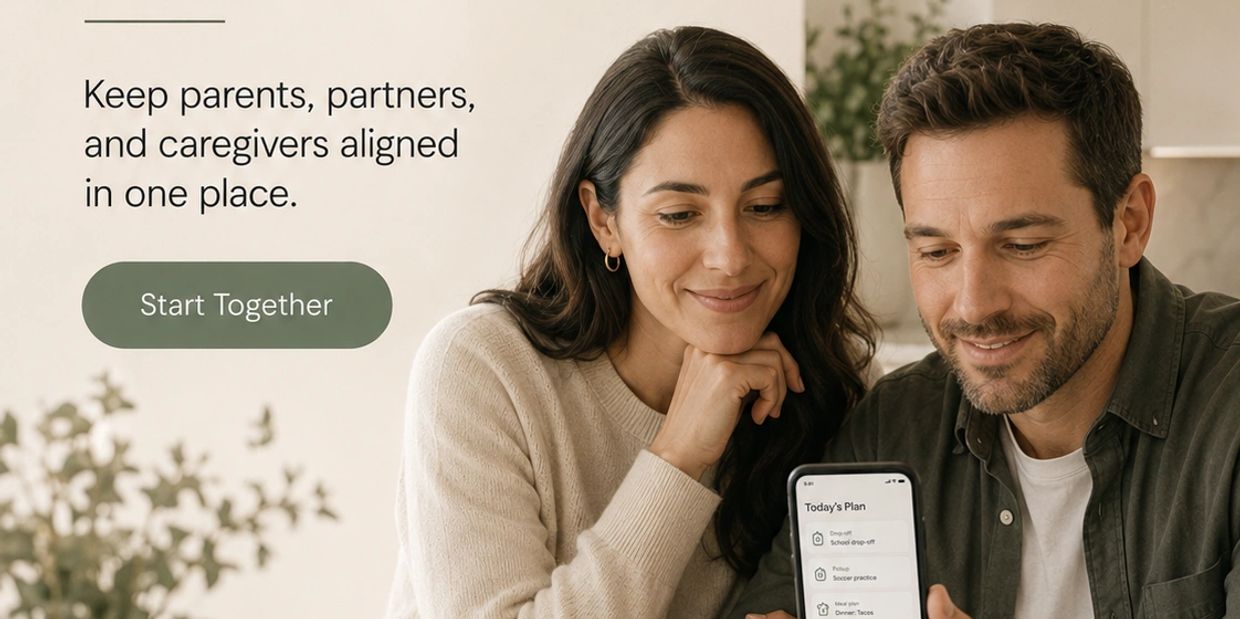 Couple using a shared planning app on phone.