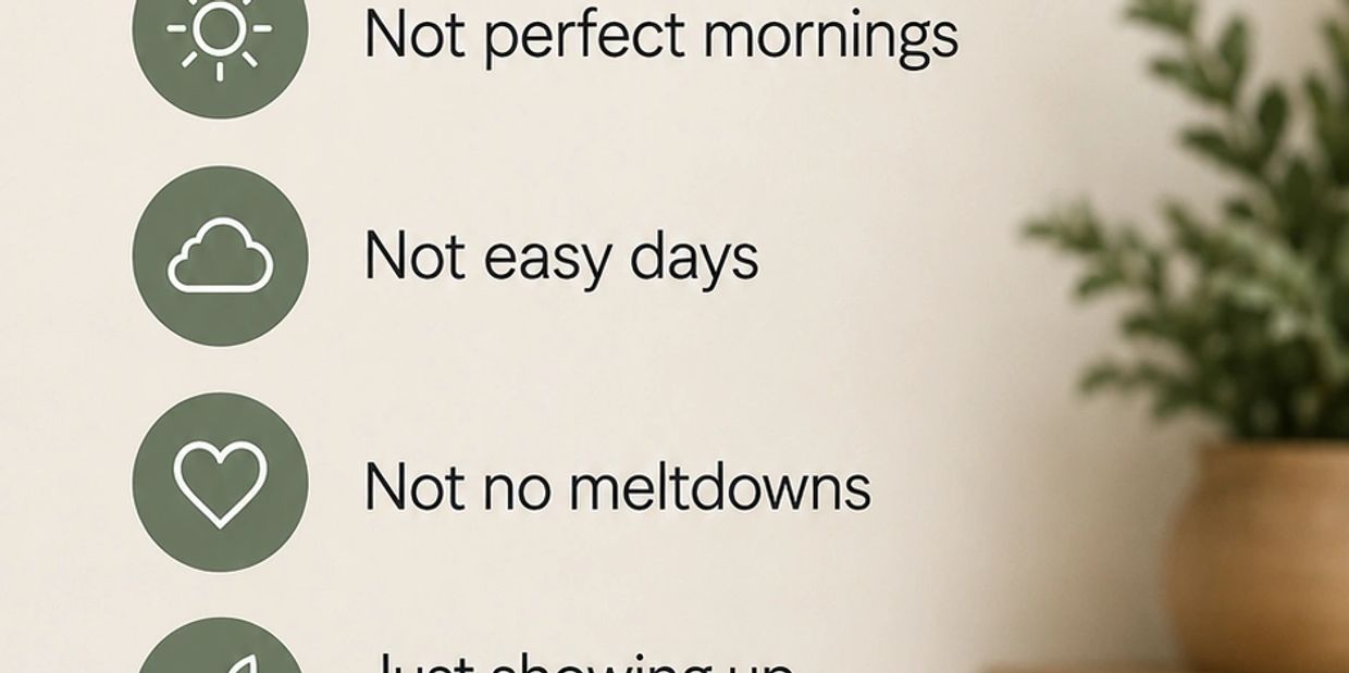 Motivational wall sign about imperfect mornings and days.