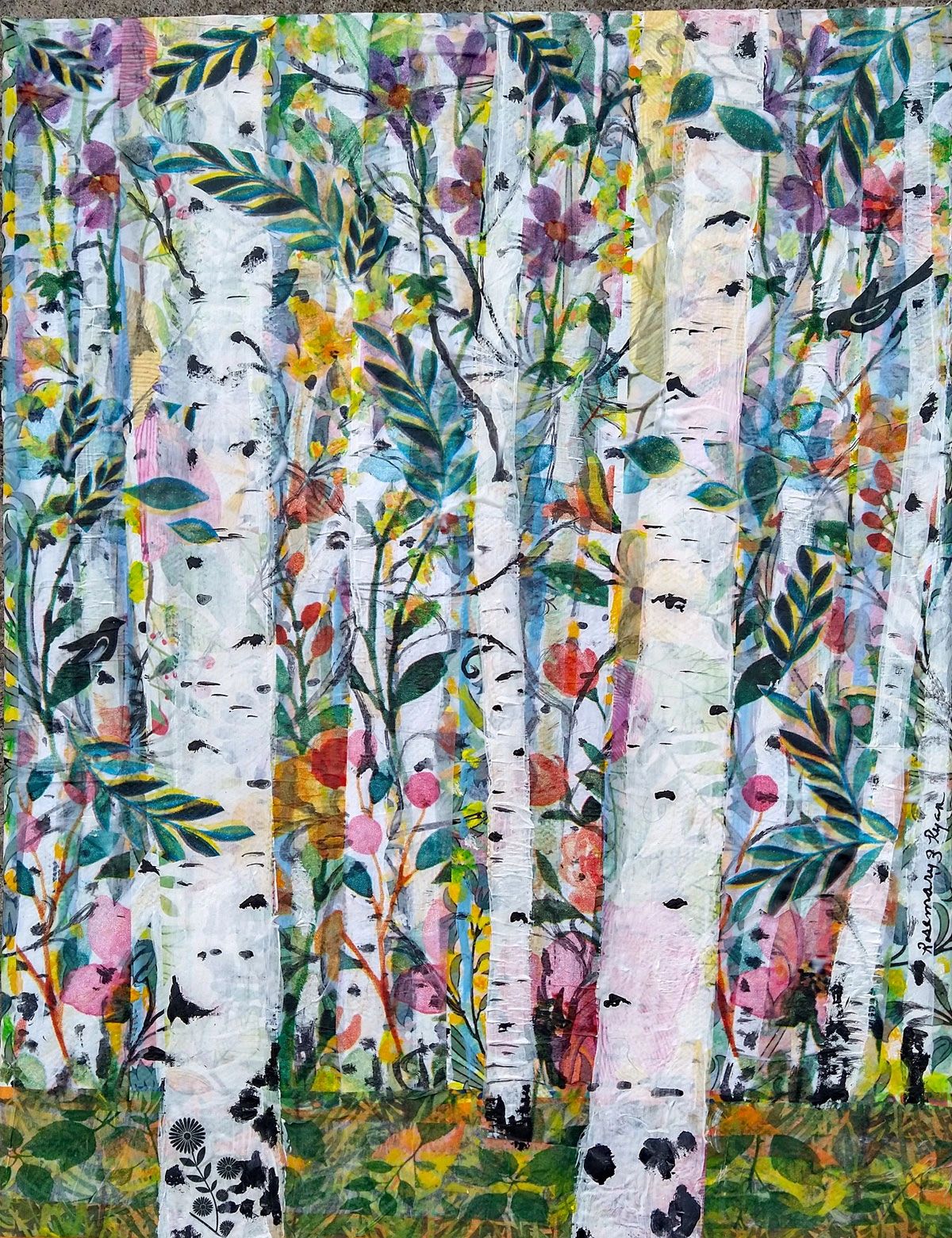 Painting of Aspens woods mixed media