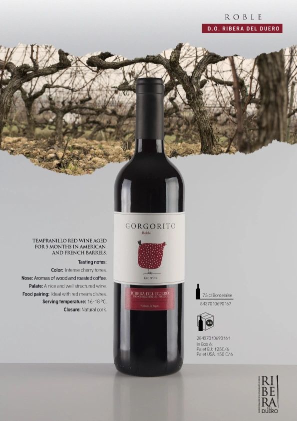 Spanish Wine, Ribera del Duero, Roble, Gorgorito, Latvia, Riga, Spanish Products Selection, Baltics