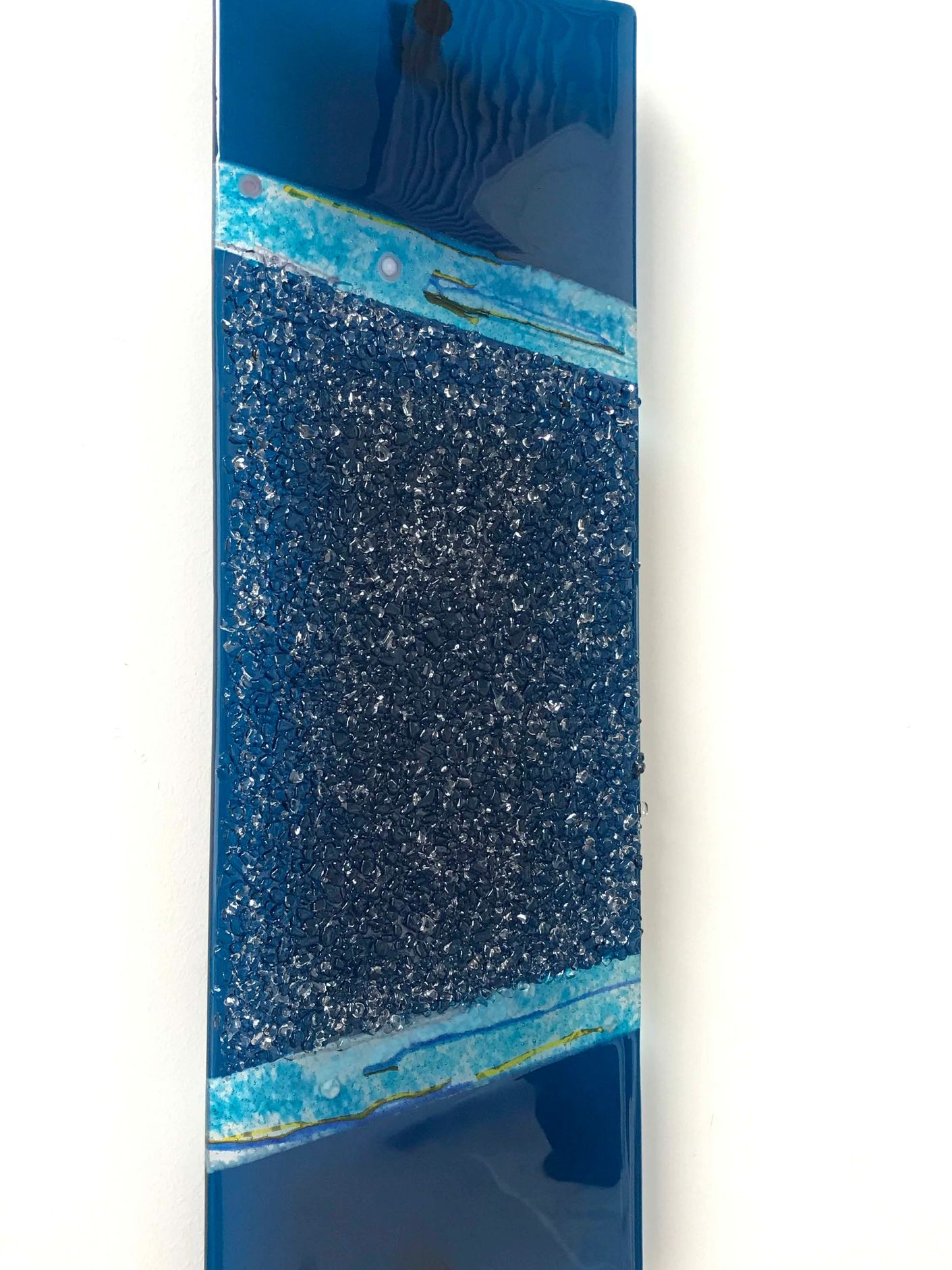 Detail of Fine Art wall sculpture in aqua by Dot Galfond 