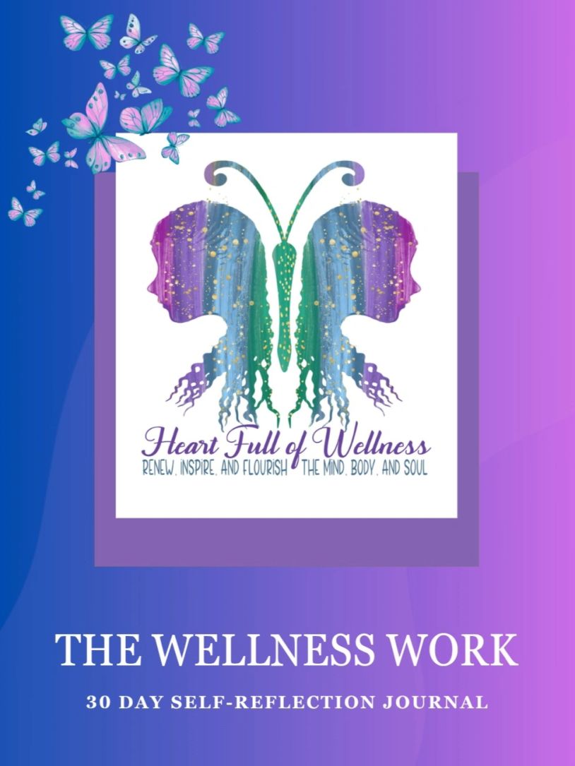A wellness-themed journal cover with butterfly and human profiles.
