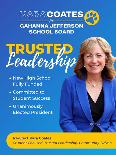 Kara Coates Trusted Leadership graphic for her re-election campaign