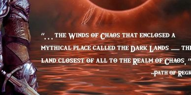 Blood red ocean, female warrior with large sword, quote from short story, Path of Regret
