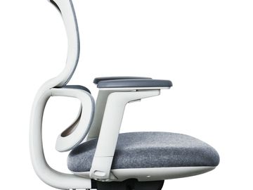 Side view of a modern ergonomic office chair with mesh back and cushioned seat.