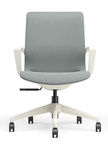 Modern ergonomic office chair with gray fabric and white frame.