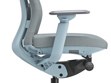 Side view of a modern ergonomic office chair with adjustable armrest.