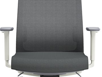 Modern ergonomic office chair with adjustable armrests and mesh back.