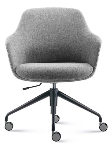 Modern gray office chair with wheels and adjustable height.
