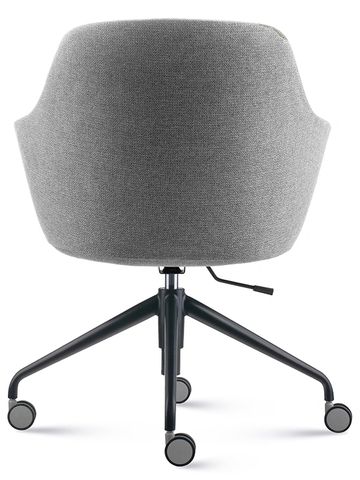 Modern grey office chair with wheels and adjustable height.