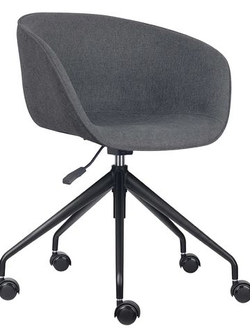 Modern gray office chair with wheels and adjustable height.
