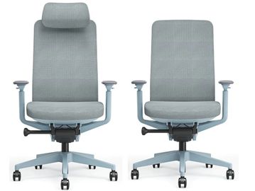 Two ergonomic office chairs with adjustable headrest and armrests.