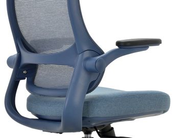 Modern ergonomic office chair with mesh back and adjustable armrest.