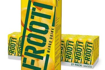 A pack of Frooti mango drink cartons.