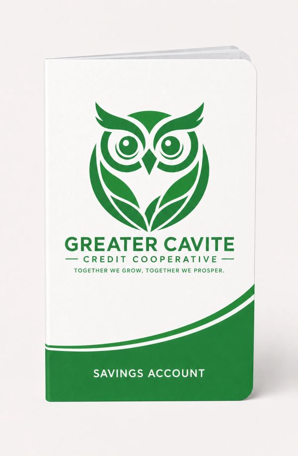 Savings account booklet from Greater Cavite Credit Cooperative with an owl logo.