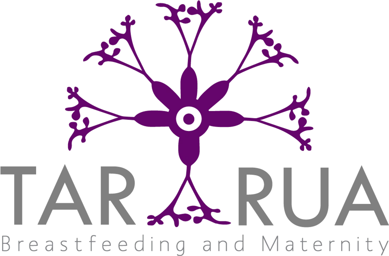 Tararua Breastfeeding and Maternity Logo - Purple mamary glands create the A in TARARUA.