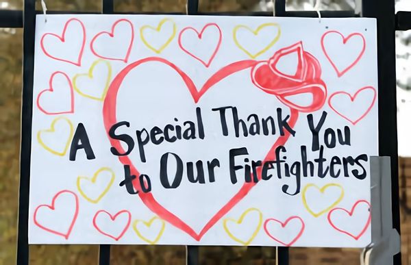 Thank you sign for local firefighters